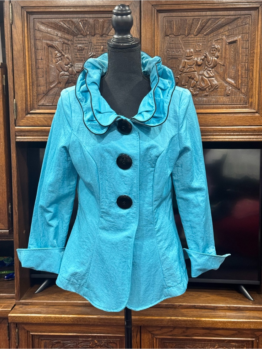 Turquoise Ruffle Collar Blazer Jacket